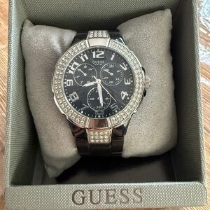 Guess U1162L14 Crystal-Embellished Silver and Black Watch